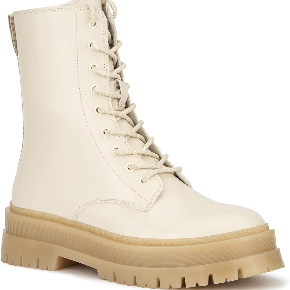 Olivia Miller Cream Combat Boots with Chunky Sole